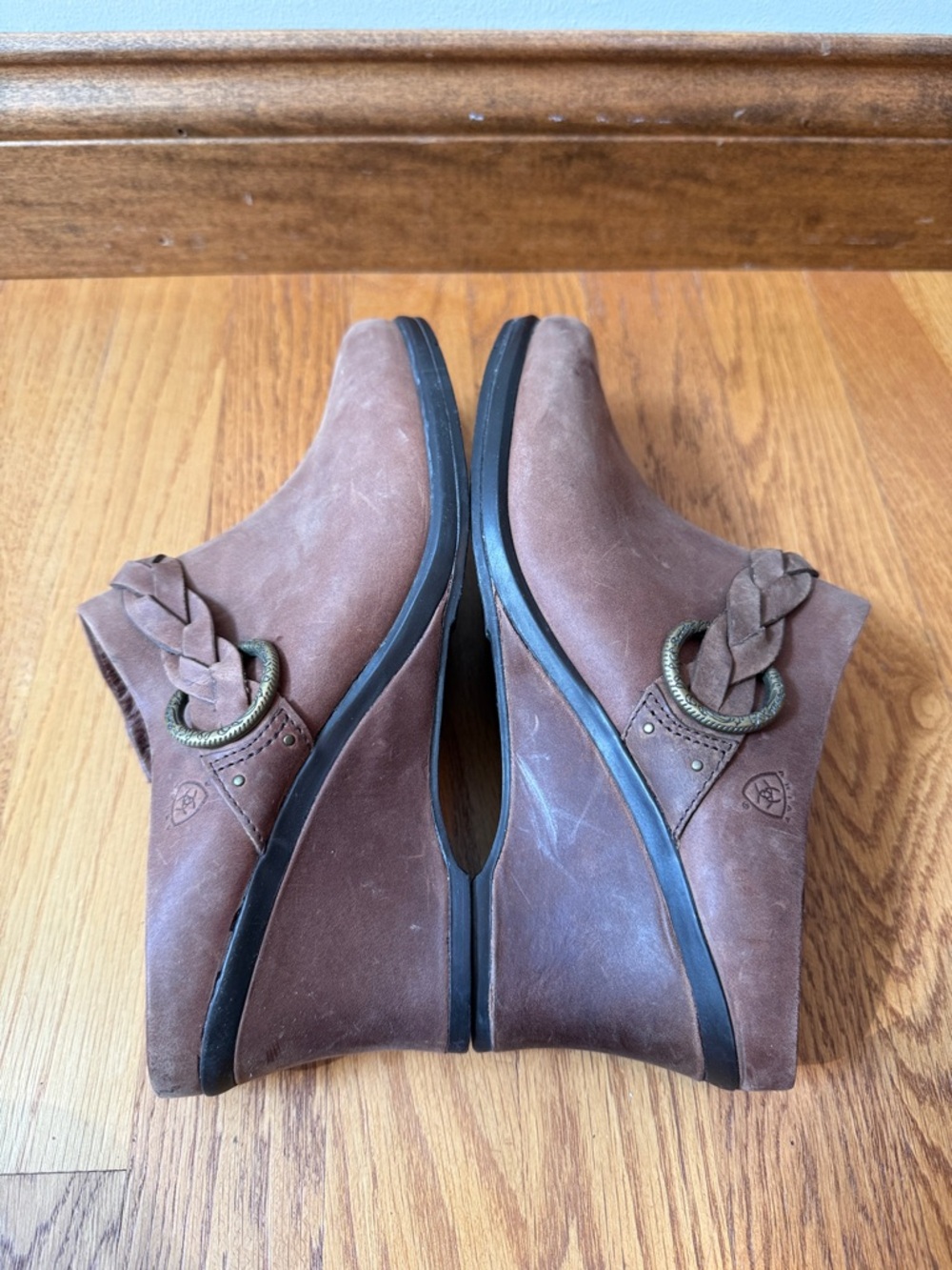 Ariat Braided Brown Leather Slip On Mule Clog Style 20962 Western Wedge Size 10B - Picture 6 of 13